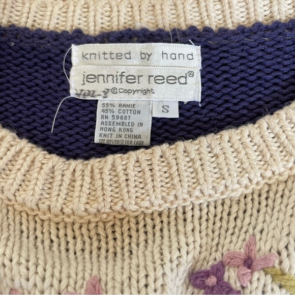 JENNIFER REED Vintage Cottagecore Floral 80s Hand knit Sweater Size Small - Picture 7 of 9